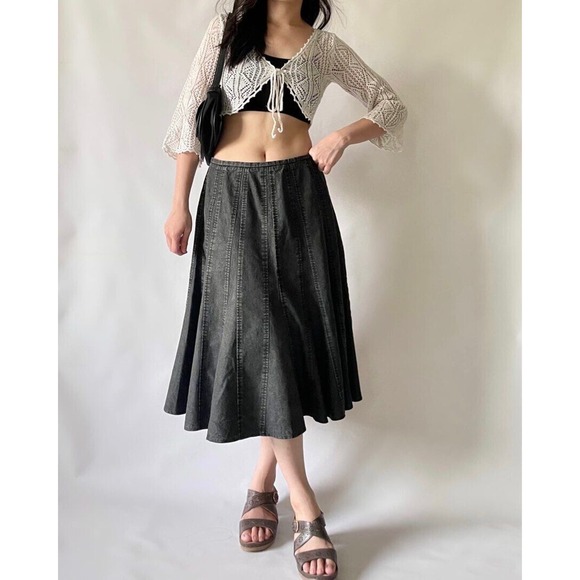 Larry Levine Dresses & Skirts - Larry Levine Denim Skirt Womens Size 10 Black Stretch Midi Western Denim